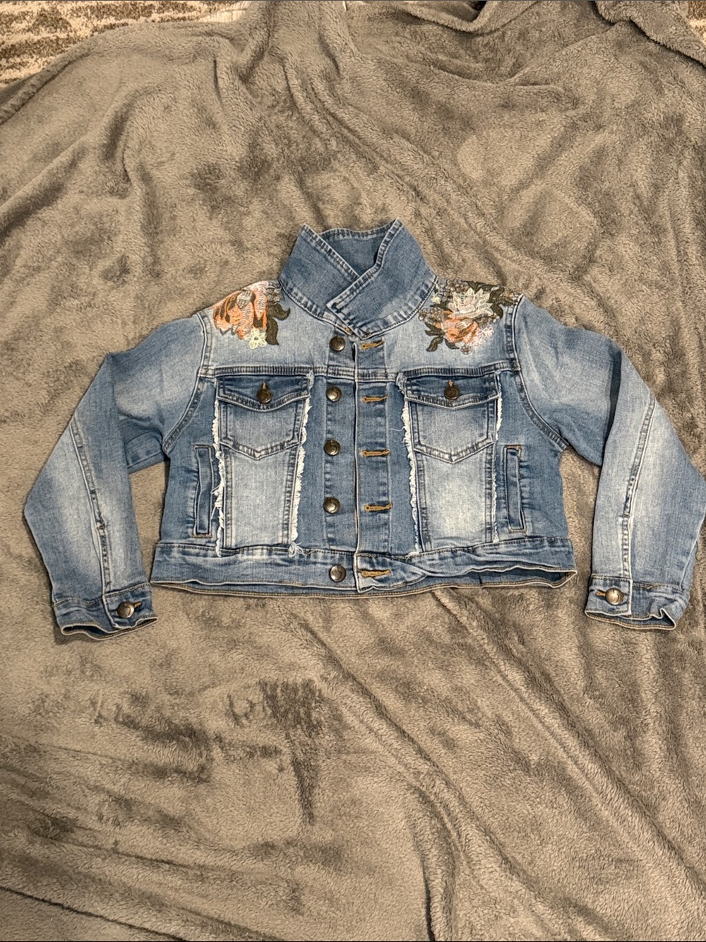 Joe's Girls 7Y Jeans Light Blue Denim Jacket with Floral Embroidery